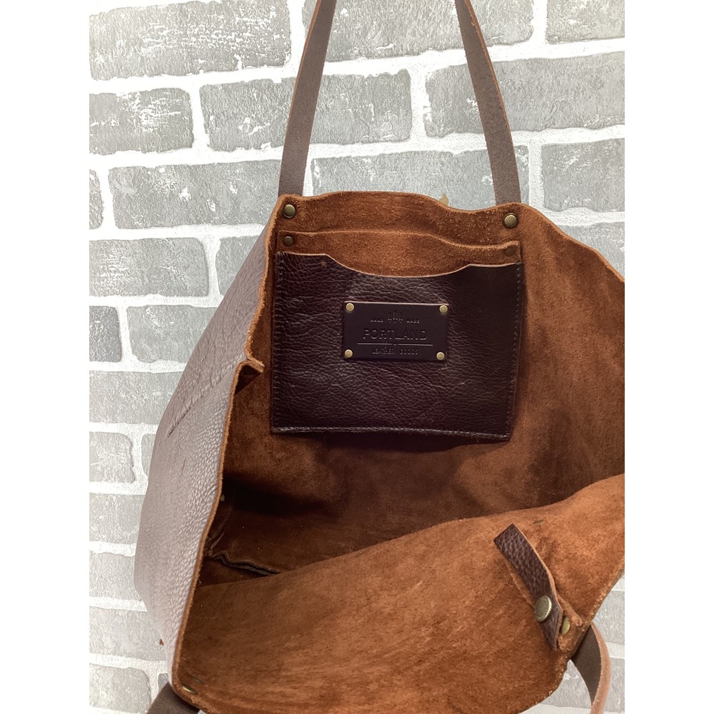 Portland Leather Goods Oversized Tote Bag Dark Brown Pebbled Leather Handmade - Picture 4 of 6